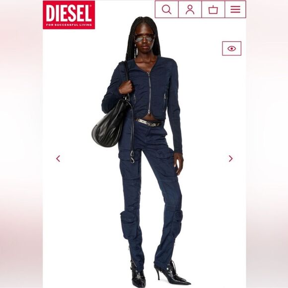 Diesel Cargo Pants P-LAN Trouser Blue Satin SZ 27 NWOT - Picture 2 of 10